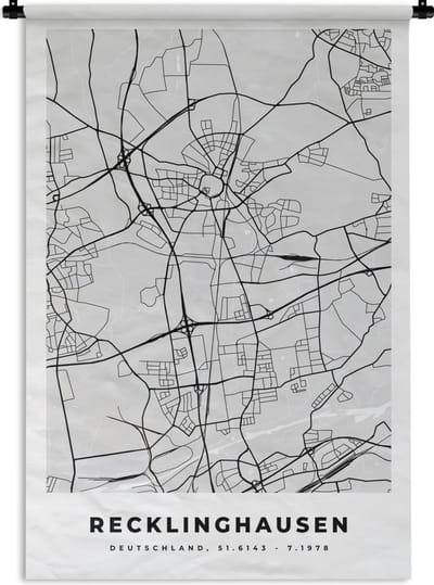 Wandkleed - Wanddoek - Kaart - Stadskaart - Duitsland - Recklinghausen - Plattegrond - 120x180 cm - Wandtapijt