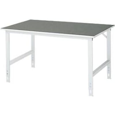 Rau werktafel Tom, handmatig in hoogte verstelbaar, 25 mm spaanplaat met linoleum bekleding, tot 500 kg, B 1500 x D 1000 x H 760-1080 mm, lichtgrijs/lichtgrijs