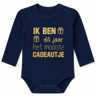 Rompertje met tekst  cadeau eerste Moederdag liefste mama Vaderdag papa Ik ben dit jaar het mooiste cadeautje | Lange mouw | donker navy blauw | maat 62/68 Geboorte Cadeau / Kraamcadeau Baby gender reveal