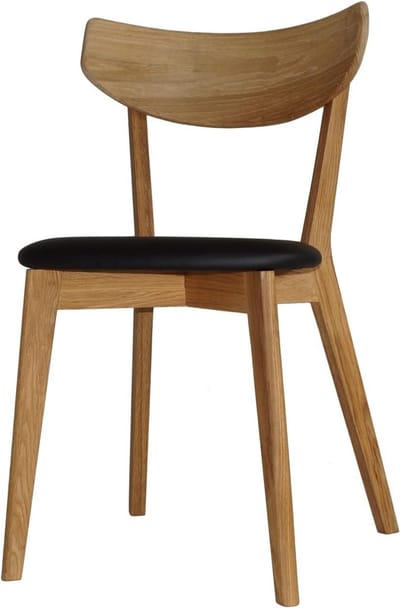Rowico Home Ami Eetkamerstoel Naturel Eikenhout - Met Zwart Zitkussen - Kunstleer - Houten Eetkamerstoel - Scandinavisch - Design