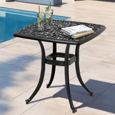 Weerbestendige 21 inch Aluminium Terrastafel met Paraplugat - Vierkant Zwart voor Tuin, Zwembad en Balkon
