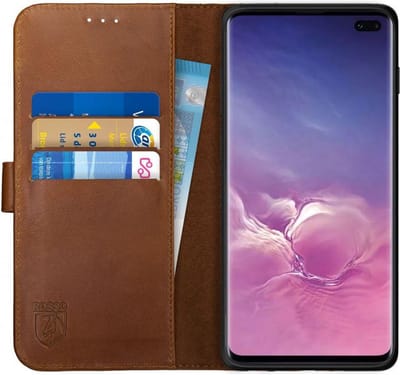 Rosso Deluxe Echt Leer Book Case Hoesje Geschikt voor Samsung Galaxy S10 Plus | Ruimte voor drie pasjes | Portemonnee Book Case | Met Pasjeshouder | Bruin