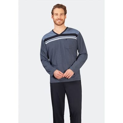 Gestreepte heren pyjama marineblauw Hajo - Blauw - Maat - 58
