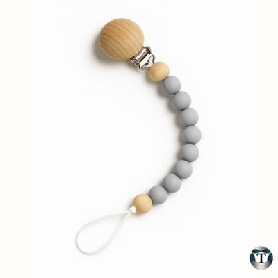 Speenkoord | Fopspeenkoord | Hulpmiddel Speen | Kralen | Lichtgrijs | Silicoon | Hout | Houten Clip | Babyshower | Kraamcadeau | Jongen & Meisje | Baby | Speen | Speenketting | TheOldOmen |