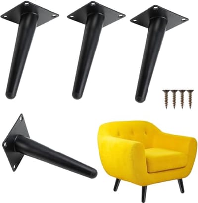 Metalen meubelpoten met antislip rubberen basis - Set van 4 - 20 cm - Elegante poten voor bank, tv-meubels, tafel, stoel en kast - Zwart