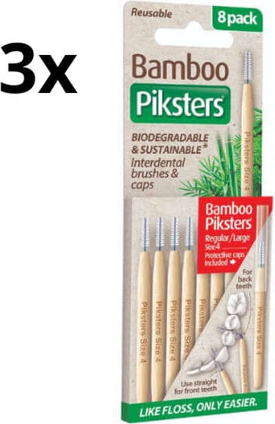 Piksters Bamboe Rechte Ragers - Maat 4 - Rood - 3 x 8 stuks - Voordeelverpakking