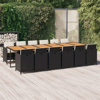 vidaXL - 13-delige - Tuinset - met - kussens - poly - rattan - zwart