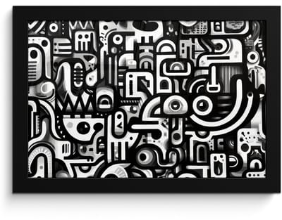 Poster in lijst - Fotolijst 30x20 cm - Posters - Symbolen - Abstract - Grafisch - Zwart - Posterlijst zwart - Decoratie - Wanddecoratie woonkamer - Muurdecoratie slaapkamer