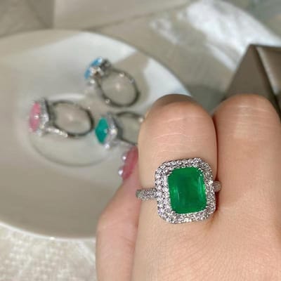 Klassieke 8*10 Paraiba Ring Roze Blauw Groene Ring voor Dames Sieraden Bruiloft Bruids Ring Woon Feest Sieraden Stempels Ring 9 white