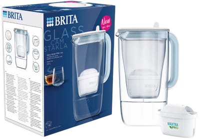 BRITA - Glass Jug Waterfilterkan - 2,5L - Blauw - Glazen waterkan - incl. 1 MAXTRA PRO Pure Performance filterpatroon