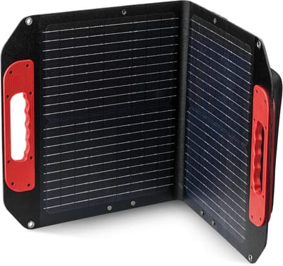 Draagbaar Zonnepaneel - Opvouwbaar Paneel - Outdoor Energie - Incl. Kabels - 39x41x7cm - Zwart Rood