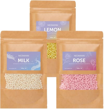 NEOMANN Wax Parels voor Ontharing met Wax 1350g - Rozen, Citroen & Melk Geur - harde Wax of Sax voor Pijnloze Ontharing met Waxkralen - voor Alle Waxverwarmers en voor het Hele Lichaam, Gezicht, Bikinilijn