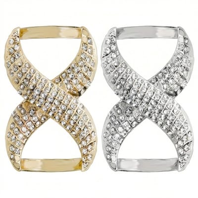 Goudkleurige en zilverkleurige broche set dames – metalen broches met abstracte symmetrische vorm en heldere steentjes – decoratieve spelden voor sjaal, omslagdoek of kledingaccessoire