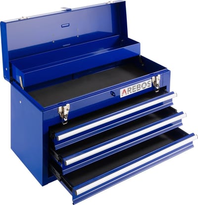 AREBOS Gereedschapskoffer met 3 laden & 2 opbergvakken | incl.draaggreep | Blauw