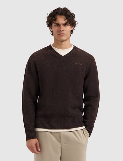 Pure Path Melange Knit V-neck Sweater Dark Brown (25030819 - 96)