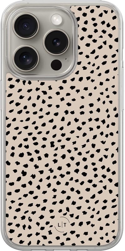 Hoesje geschikt voor iPhone 15 Pro Max - Almond dots - 2in1 backcover - Gestipt - Beige - Leuke Telefoonhoesjes
