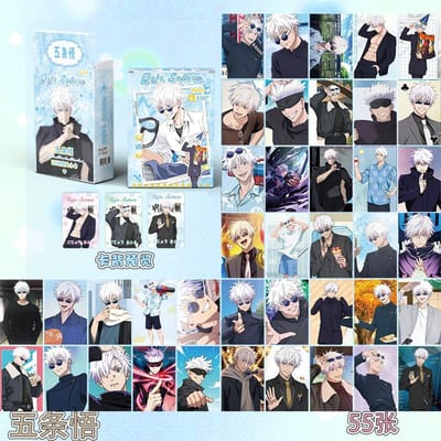 55 Stuks Jujutsu Kaisen Japanse Anime Laser Kleine Kaartspellen Postkaarten Bericht Po Cadeau Fan Spel Gojo Kaarten Verzameling (as the picture,5.7x8.6cm)