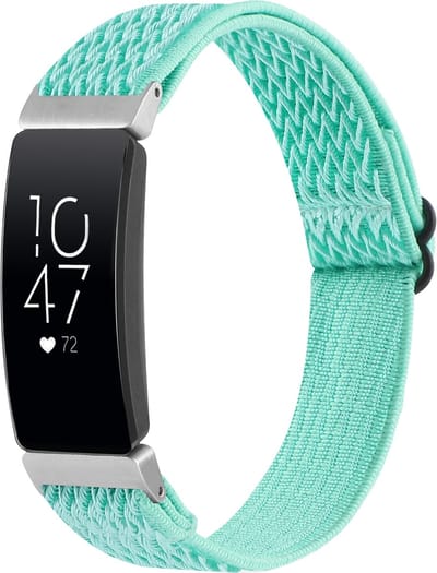 By Qubix - Compatible Fitbit bandje - Geschikt voor Fitbit Inspire 2 & Ace 3 Elastische solo loop nylon bandje - Turquoise Smartwatchbandje bandje Armband Polsband Strap Band Watchband