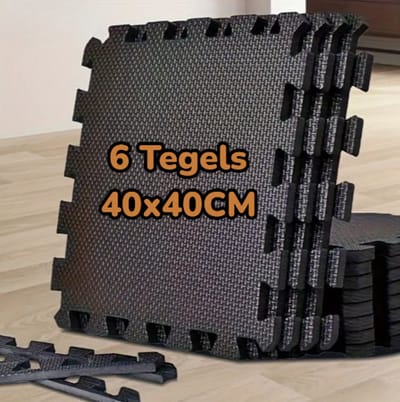 Dutchers® Fitness Puzzelmat - 6 Stuks van 40 x 40 x 1 cm - Fitnessmat - Yoga Mat - Fitness Vloer - Anti-slip - Rubber Mat - Sportvloer - Zwembad Tegels - Sportmat - Vloertegels - Vloerbeschermers - 0,96 m² totale oppervlakte