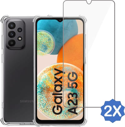 Geschikt voor Samsung A23 4G / 5G Hoesje + 2x Screenprotector – Gehard Glas Cover + Shock Proof Case – Transparant