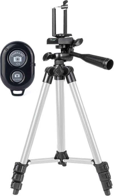 Telefoon statief lichtgewicht voor smartphone en camera – Camera statief – Met Bluetooth afstandsbediening geschikt voor iOS en Android - driepoot/tripod 102 cm – Aluminium/Zwart