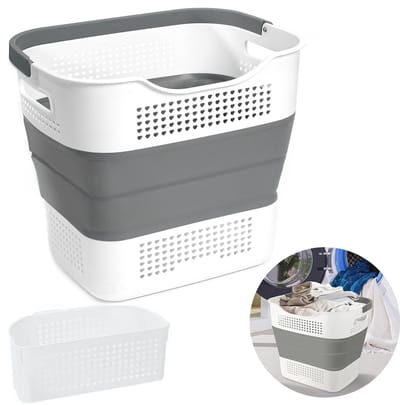 Opvouwbare wasmand – Speelgoedmand voor kinderen – Siliconen wasmand – Wasmand voor vuile was – Geschikt voor wasgoed, afwas, kleding, speelgoed en dekens – Stevig en draagbaar – Multifunctioneel en grote capaciteit – 35 liter - Donkergrijs