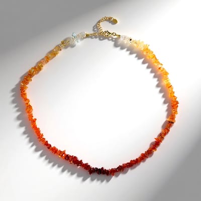 Cavill - 925 Sterling Zilver Vergulde Halsketting - 0 777 ct Mexicaanse Vuuropaal - Verstelbaar 45-50 cm - Elegant Warm