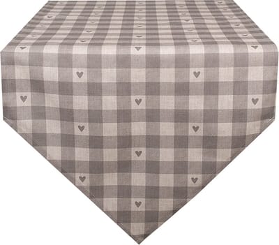 Clayre & Eef Tafelloper 50x160 cm Beige Grijs Katoen Hartjes