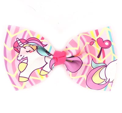 Haarspeld voor meisjes - roze strik - unicorn print - 7x12 cm - aligator clip
