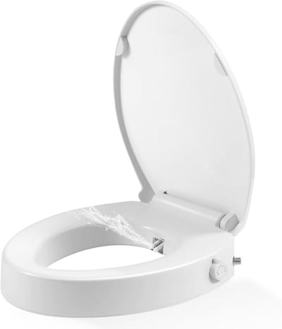 Verhoogde toiletbril met bidet, geschikt voor langwerpig bidet, toiletbril, niet-elektrische verhoogde toiletbril (omgevingswater), verstelbare waterdruk verhoogde toiletbril voor senioren