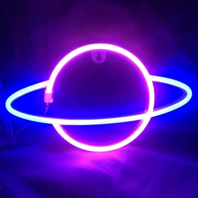 GELLDG LED-wanddecoratie - Neonplaneet - USB-oplaadbaar/batterijlader - Nachtlampje - Planetenwanddecoratie - Neonlicht - Geschikt voor slaapkamers, woonkamers, bars en feestjes - 30*18 cm