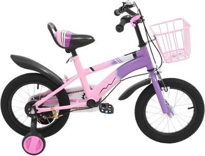 Kinderfiets - Loopfiets Kind Fiets met Zijwielen - Fietsen Leren - Extra Stabiel Frame - 14 Inch - Paars