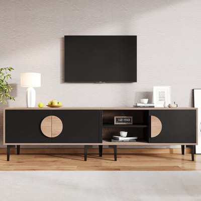 Lowboard - 180x35x49 cm - Voor 80 Inch TV - 2 Kasten en Open Vakken - Hout en Zwart
