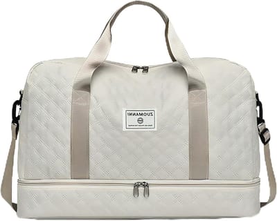 Women's Travel Bag, Sports Bag, 50 x 30 x 25 cm, Hand Luggage Bag, Weekender Bag, Swimming Bag, Waterproof, Travel Bag, Fitness Bag, Training Bag for Women, for Travel, Gym, beige, fashoin