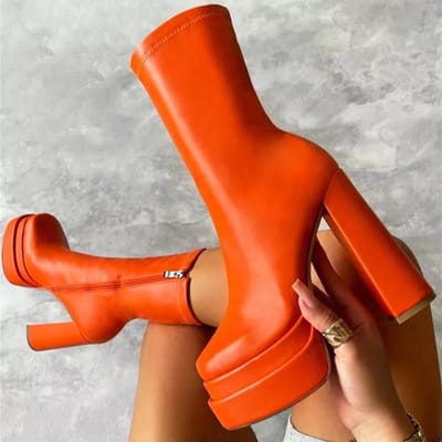 Schoenen Voor Vrouwen Designer Luxe Nieuwe Mode Platform Hakken Laarzen Dames Leer Super Hoge Hakken Laarzen Vrouwen Winter 41 orange