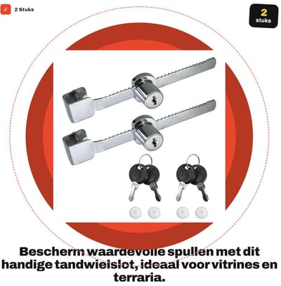Dailygoods- Tandwielslot met 4 sleutels - Glazen Schuifdeuren - Vitrineslot - Terrariaslot - Schokbestendig - Duurzaam Zinklegering - Glazen Slot