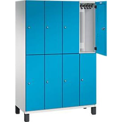 C+P Double-tier locker Cambio, 4 vakken, 8 legborden, op poten, B 1200 x D 525 x H 1980 mm, lichtgrijs/lichtblauw
