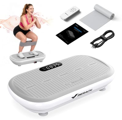 MERACH Vibratieplaat Fitness - 10 Snelheden Handmatig + Automatisch P1 - Maximaal 200kg Draagvermogen - Inclusief Yoga Weerstandsband, LED Display, Bluetooth & Afstandsbediening