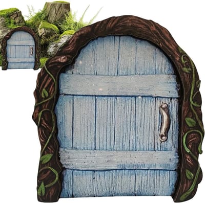 Sprookjesdeur Miniatuur - Dwergenhuisje Ornament - Tuin Decoratie - Dromerig Verhaalboek Design - 10 x 11 cm - Natuurlijk Hout