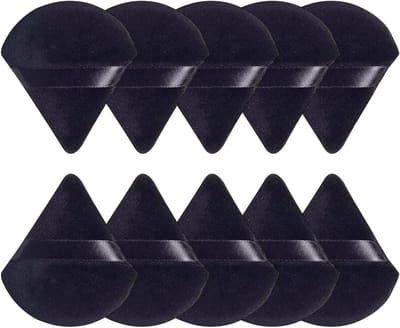 10 Stuks Make-up Sponsjes in Driehoekige en Cirkelvormige Vorm, Wasbare Velours Poeder Puff voor Nauwkeurige Foundation en Poederapplicatie, Geschikt voor Droog en Nat Gebruik, Zwart