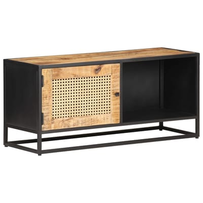 vidaXL - Tv-meubel - 90x30x40 - cm - ruw - mangohout - en - natuurlijk - riet