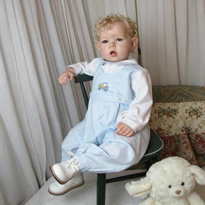 Babypop Volledig Vinyl - Levensgrote pop Jongen - Kind Ontwikkeling - Anatomisch Correct - 50 cm - Wit en Blauw