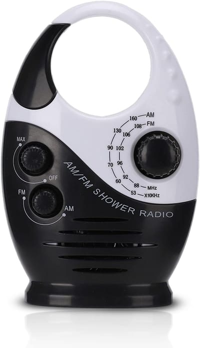 Waterdichte doucheradio, Multifunctionele draagbare AM/FM-radio met haak, ingebouwde luidspreker, op batterijen werkende radio voor badkamer, keuken en buitengebruik Dagelijks waterdicht，Zwart - Cyslmuk®