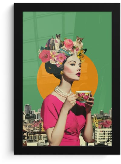 Poster in lijst - Fotolijst 20x30 cm - Posters - Retro - Vrouw - Stad - Zon - Posterlijst zwart - Decoratie - Wanddecoratie woonkamer - Muurdecoratie slaapkamer