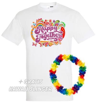 T-shirt Happy Together Print | Love for all | Gay pride | Regenboog LHBTI | Wit | maat S