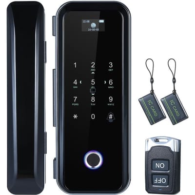 Serrure de porte en verre intelligente à empreintes digitales, 4 façons de déverrouiller la télécommande de Navigation Audio intelligente noir