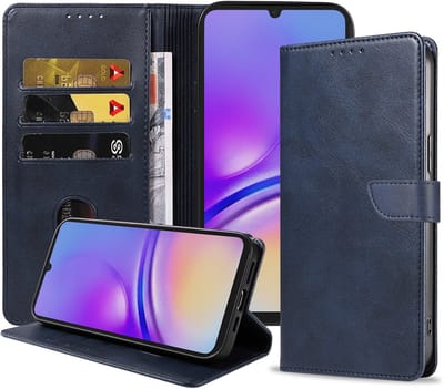Geschikt voor Samsung Galaxy A05 Telefoonhoesje Kunstleer met Magnetisch lipje en Pasjeshouder Book Case met Klepje - Blauw - Smartphonica geschikt voor Samsung Galaxy A05