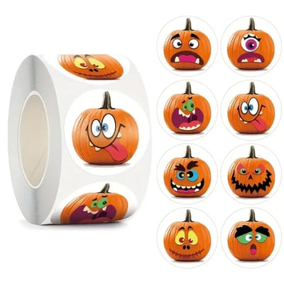 DW4Trading Stickerrol Halloween Pompoen 500 Stuks - Sluitstickers - Ø 2,6 cm