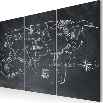 Wereldkaart Prikbord - Wanddecoratie Kaart - Reizen Plannen - Kurk en Canvas - 60x40cm - Meerkleurig