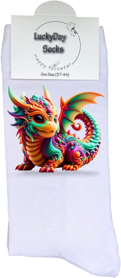 Draak - Opkikker - Verjaardag cadeau - Grappige sokken - Leuke sokken - Hem haar sokken - Vrolijke sokken - Valentijn Cadeau - Moederdag - Vaderdag - Draakje - Mythe - Grappig cadeau - Kerst sokken - Sint cadeau - Socks maken Happy - 37-44